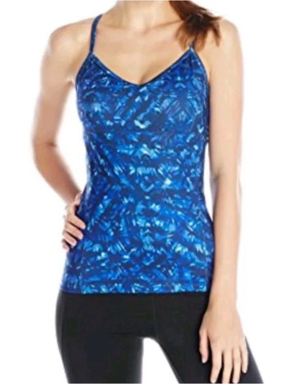 ALO Yoga Blue Abstract Lure Long Bra Top Size Small .